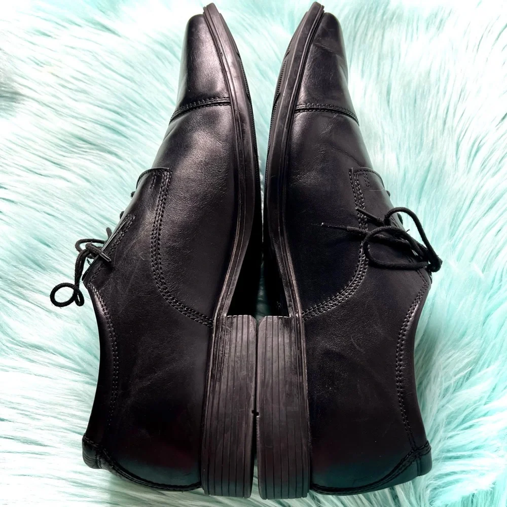 Clarks Men’s Black LEATHER Derby Dress Shoes Size 13 Lace Up Comfort Cap Toe